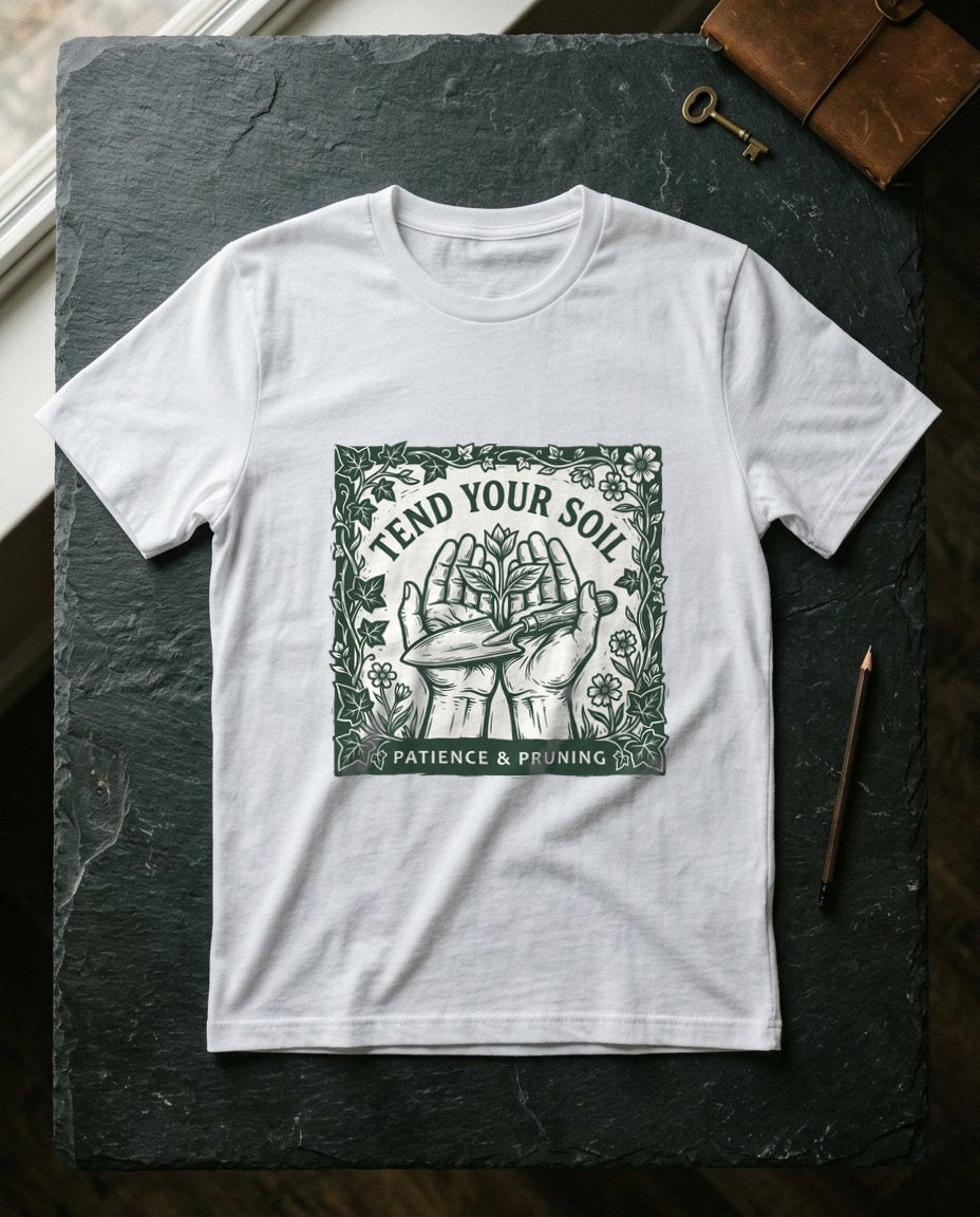 Tend Your Soil Linocut Hands — lifestyle photo