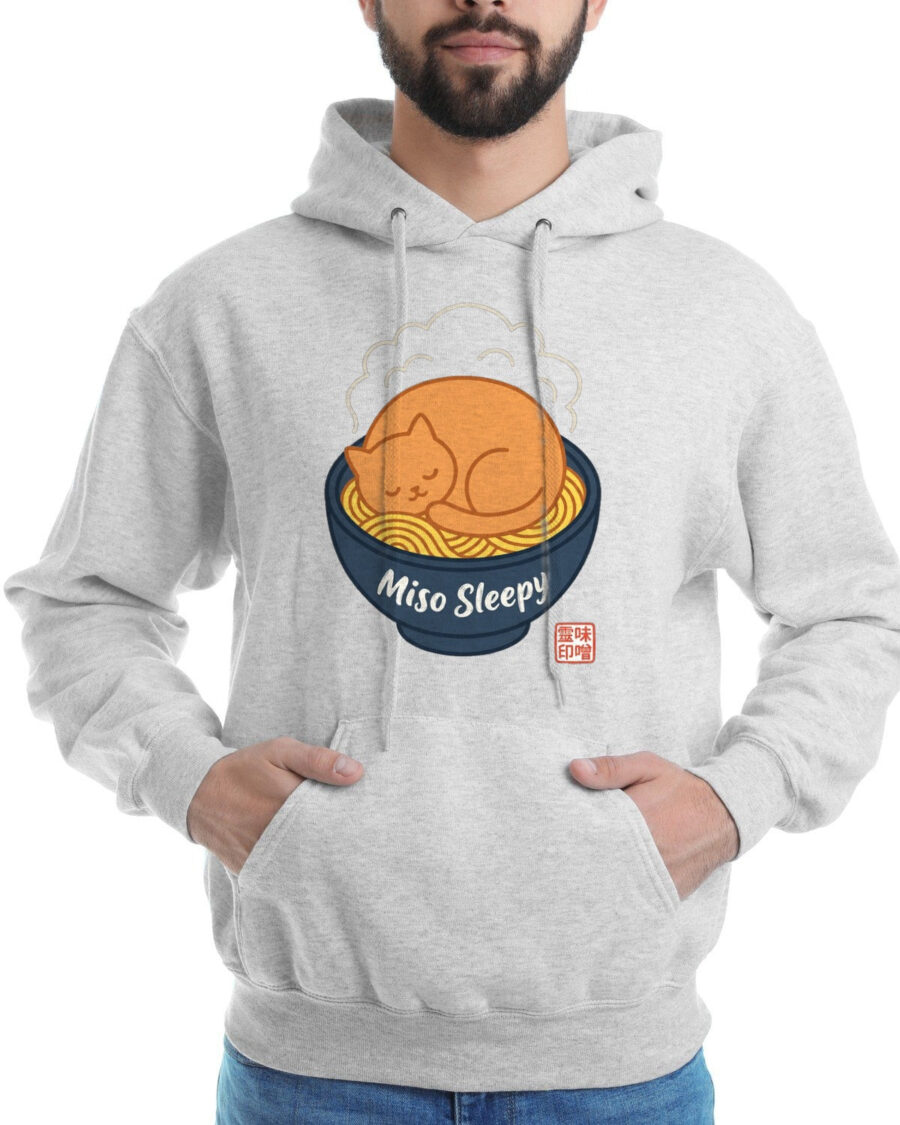 Miso Sleepy Cozy Ramen Cat Hoodie — lifestyle photo