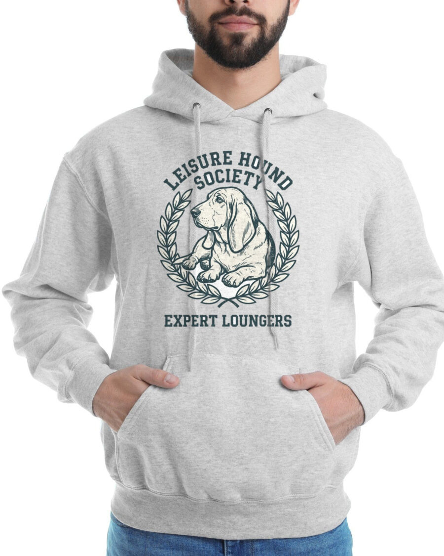 Basset Hound Leisure Society Crest Hoodie — lifestyle photo