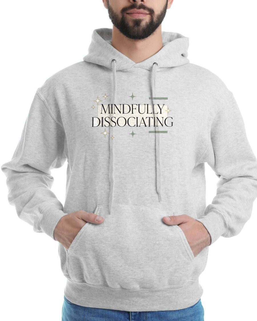 Mindfully Dissociating Sparkle Tee Hoodie — lifestyle photo