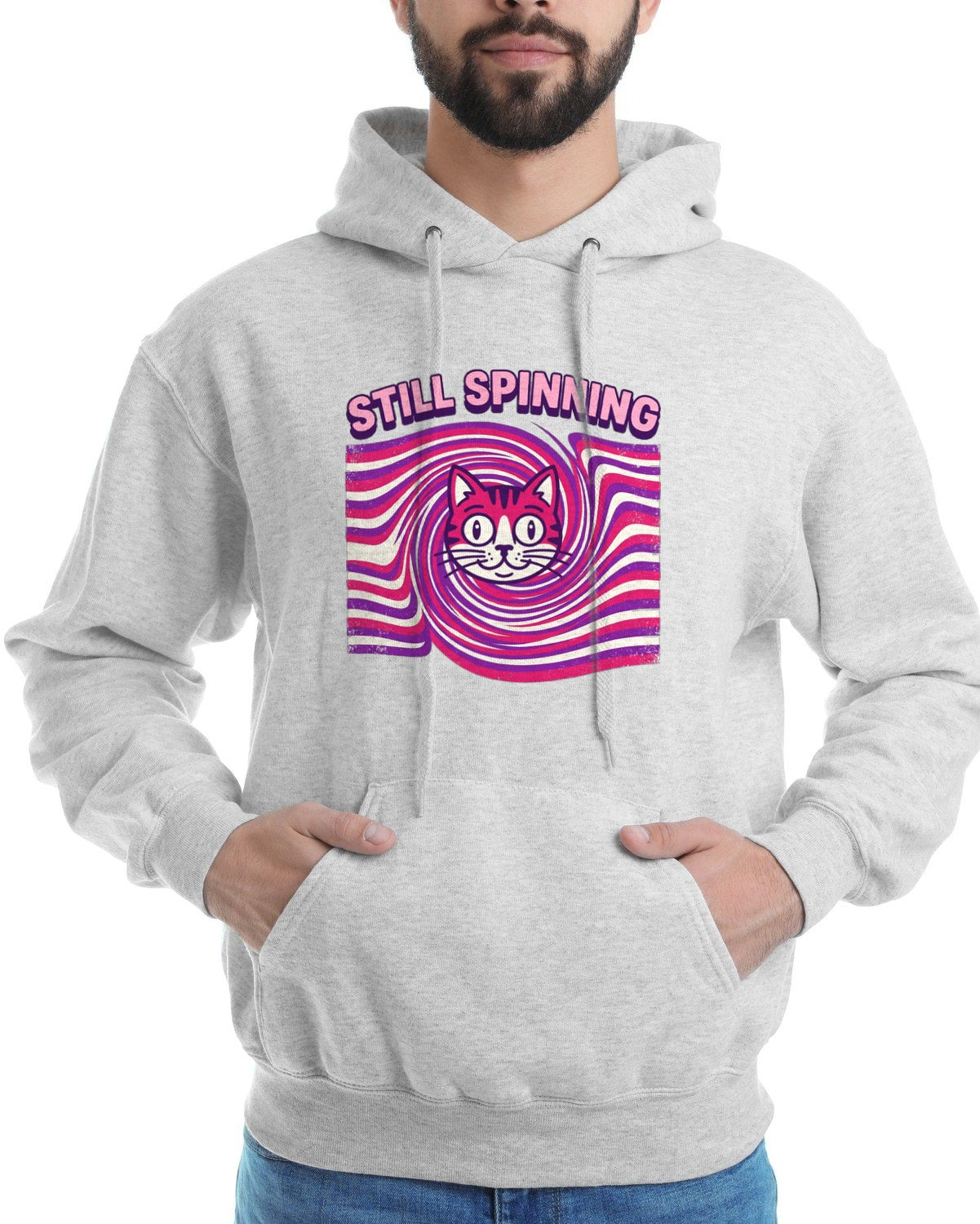 Dizzy Whiskers Spiral Stripe Illusion Hoodie — lifestyle photo