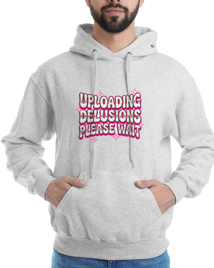 Uploading Delusions Y2K Chrome Tee Hoodie — lifestyle photo
