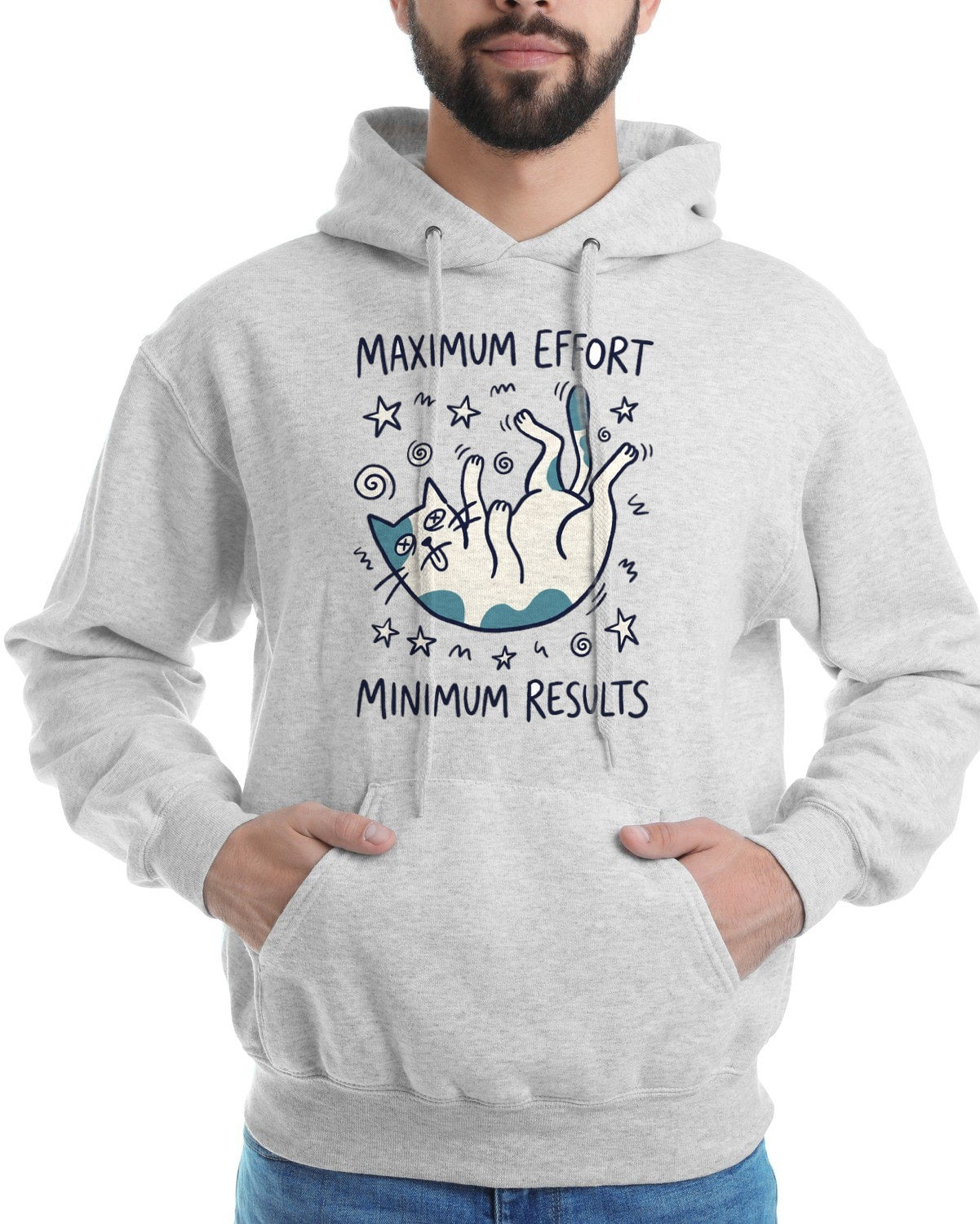 Maximum Effort Minimum Results Wobbly Cat Hoodie — lifestyle photo