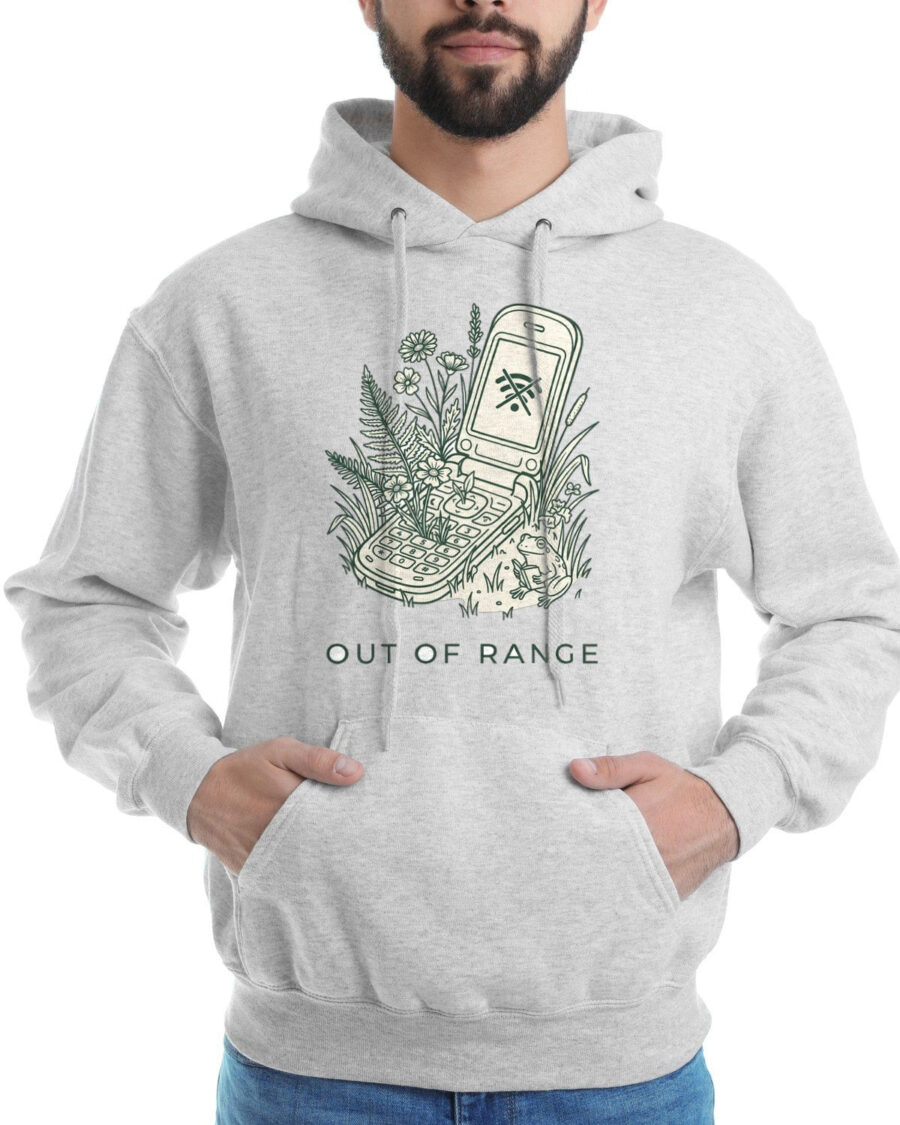 Out Of Range Overgrown Flip Phone Hoodie — lifestyle photo