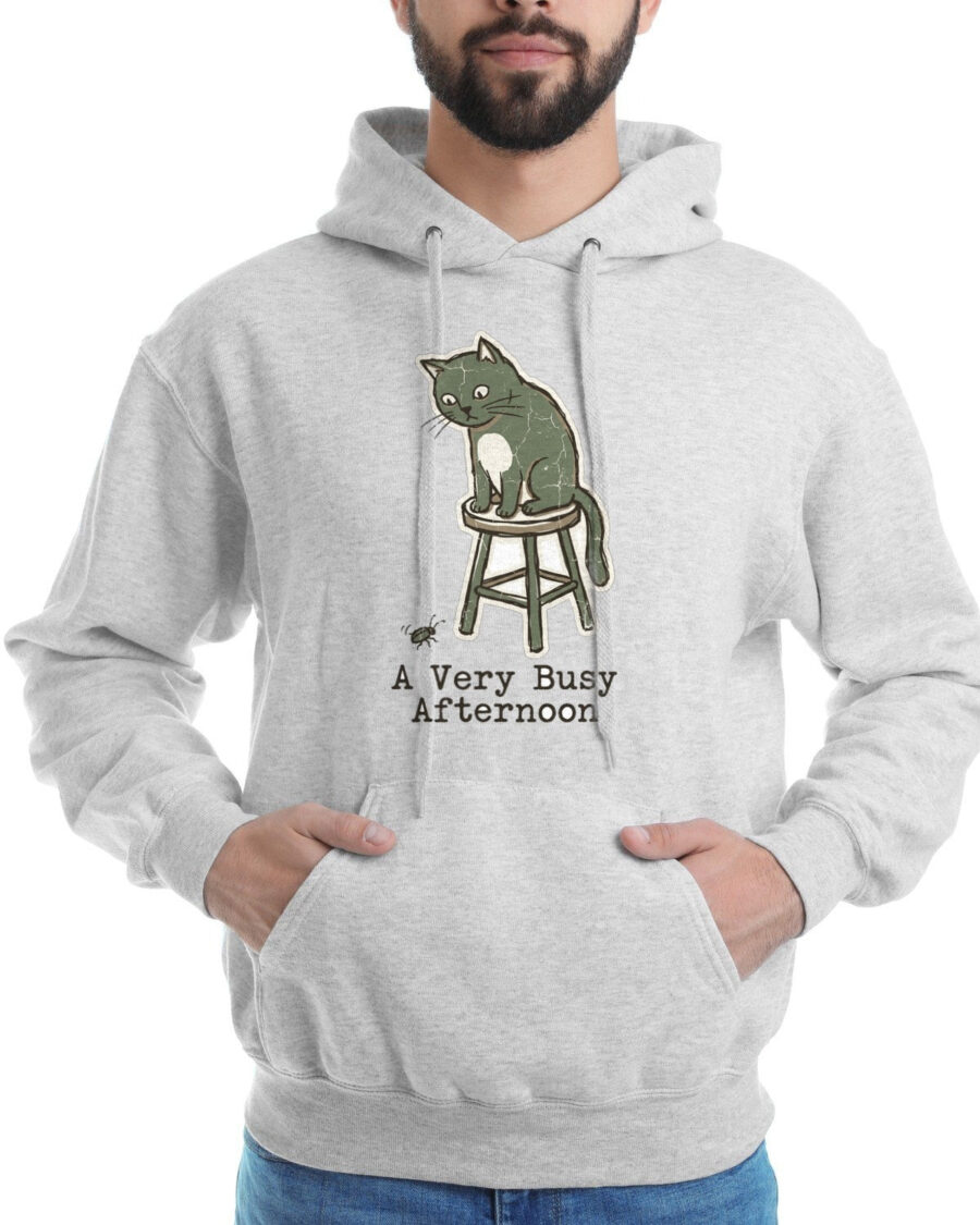 A Very Busy Afternoon Naive Cat Tee Hoodie — lifestyle photo
