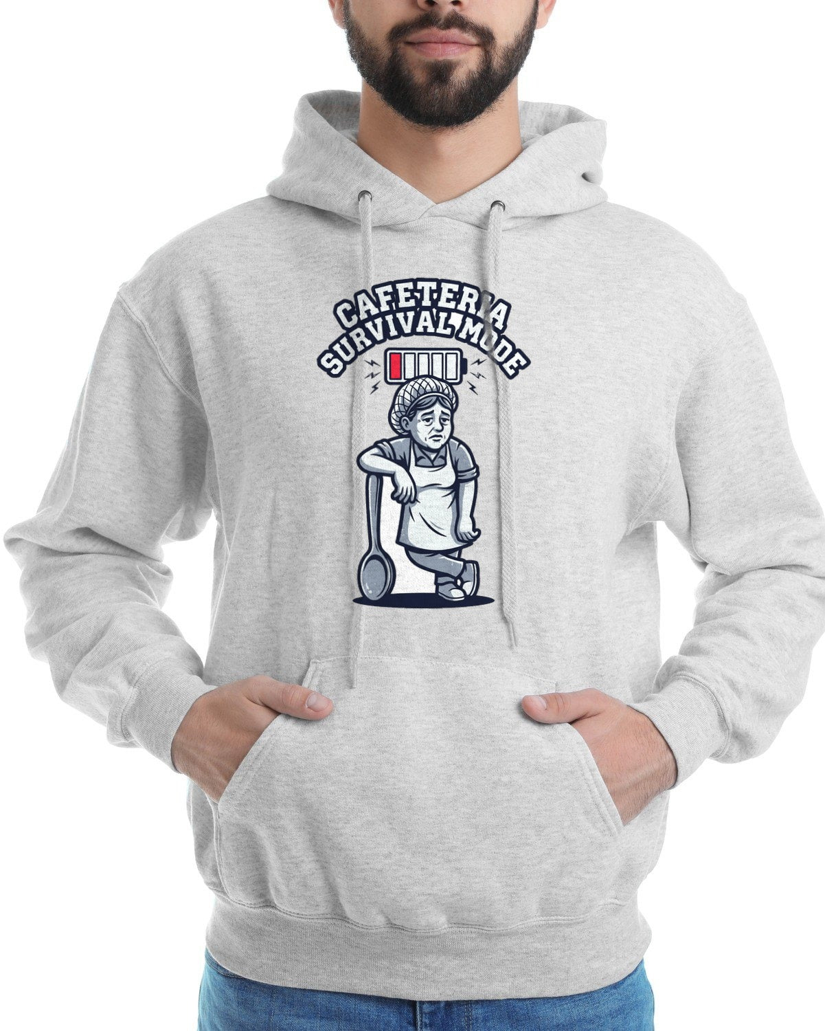 Cafeteria Survival Mode Battery Tee Hoodie — lifestyle photo
