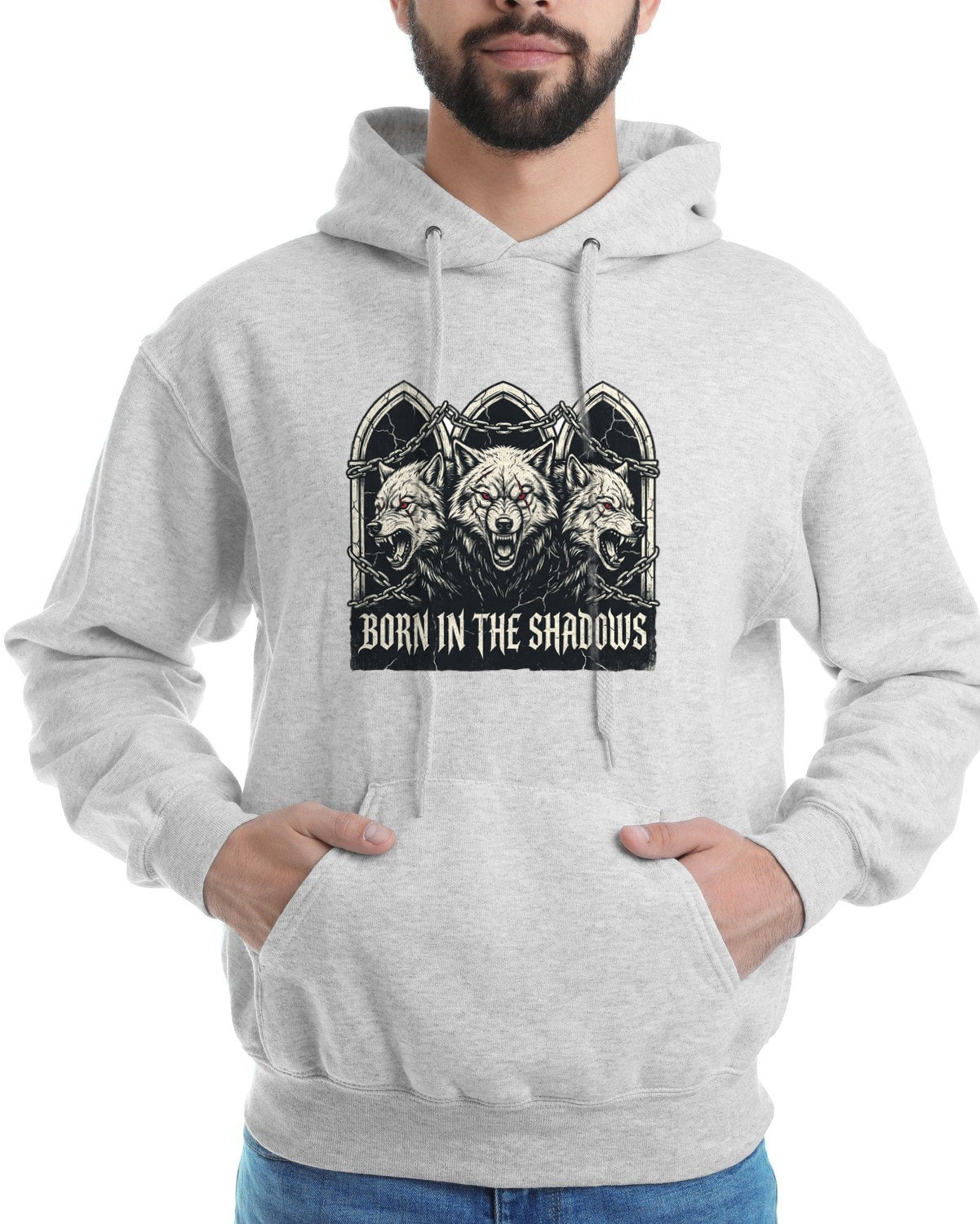 Relentless Pack Gothic Iron Crest Hoodie — lifestyle photo