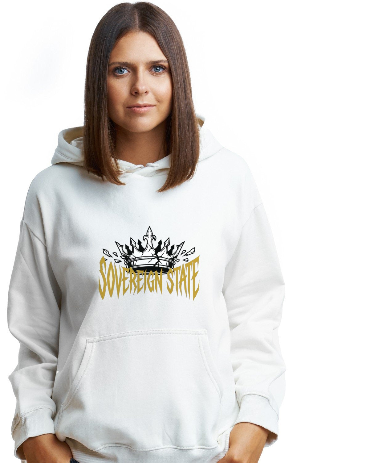 Sovereign State Shattered Crown Box Logo Hoodie — lifestyle photo