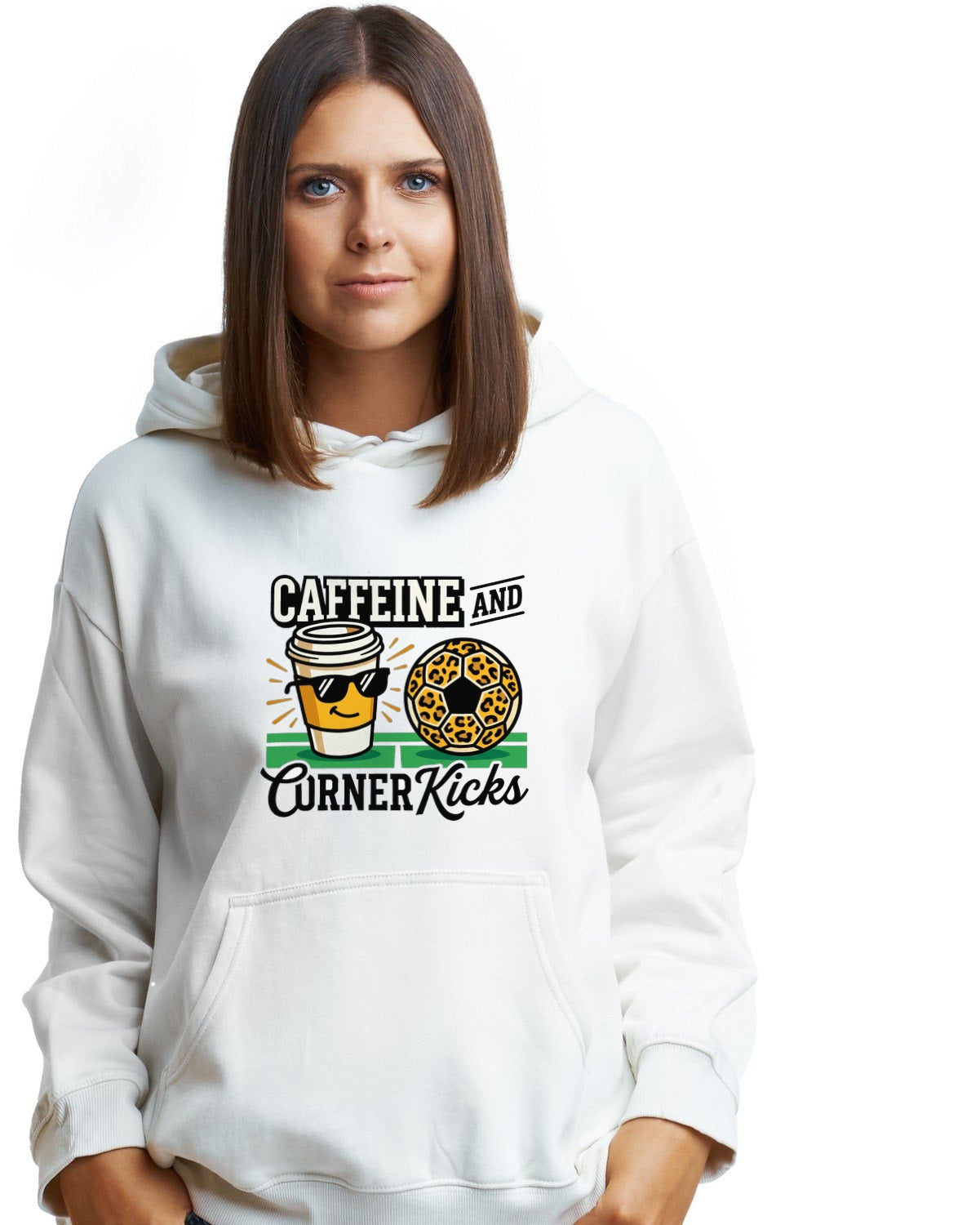 Caffeine And Corner Kicks Soccer Mom Hoodie — lifestyle photo