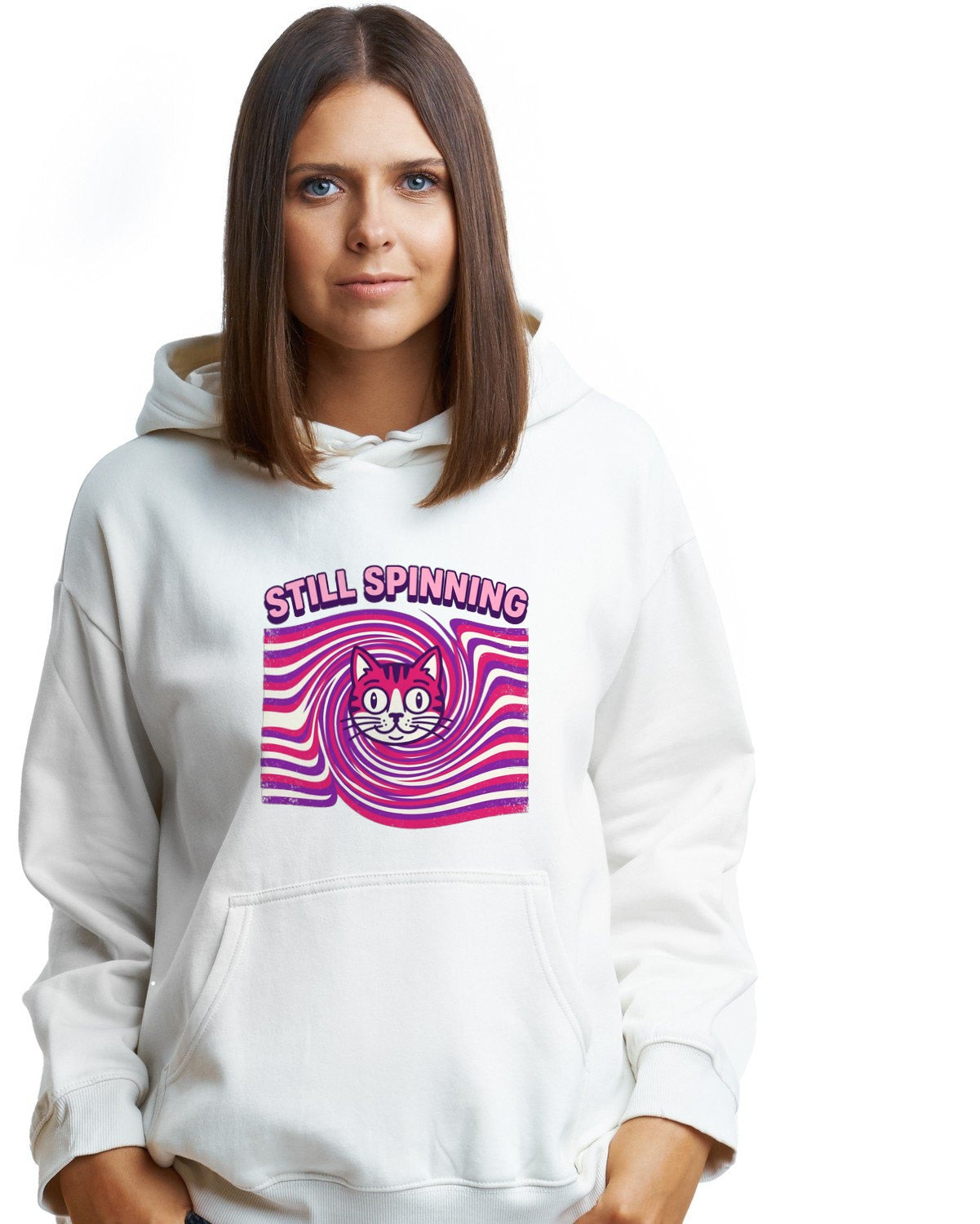 Dizzy Whiskers Spiral Stripe Illusion Hoodie — lifestyle photo
