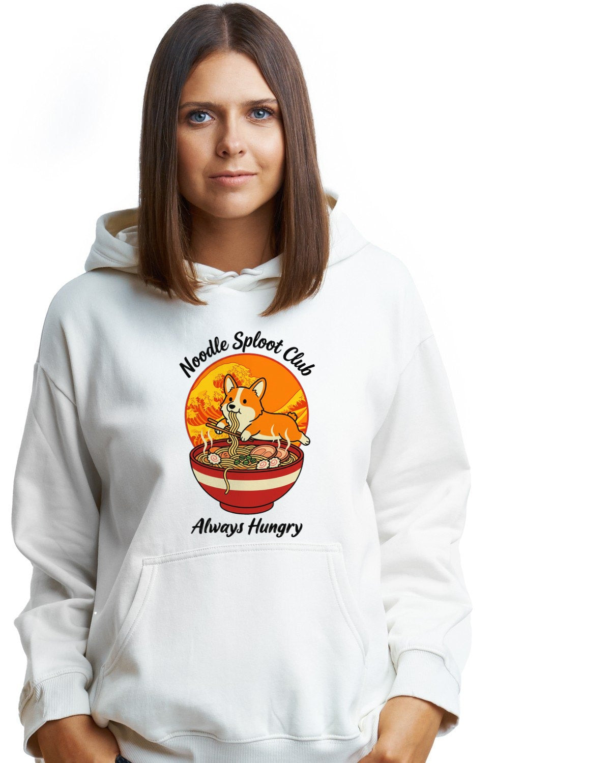 Noodle Sploot Retro Ramen Club Hoodie — lifestyle photo