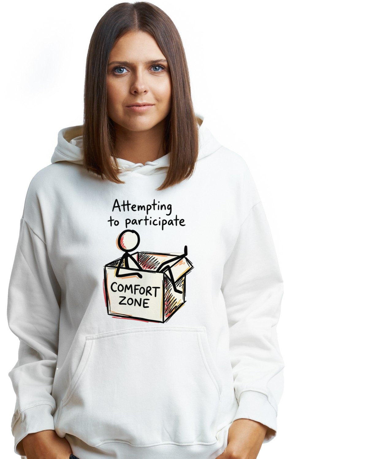 Attempting To Participate Comfort Zone Box Hoodie — lifestyle photo