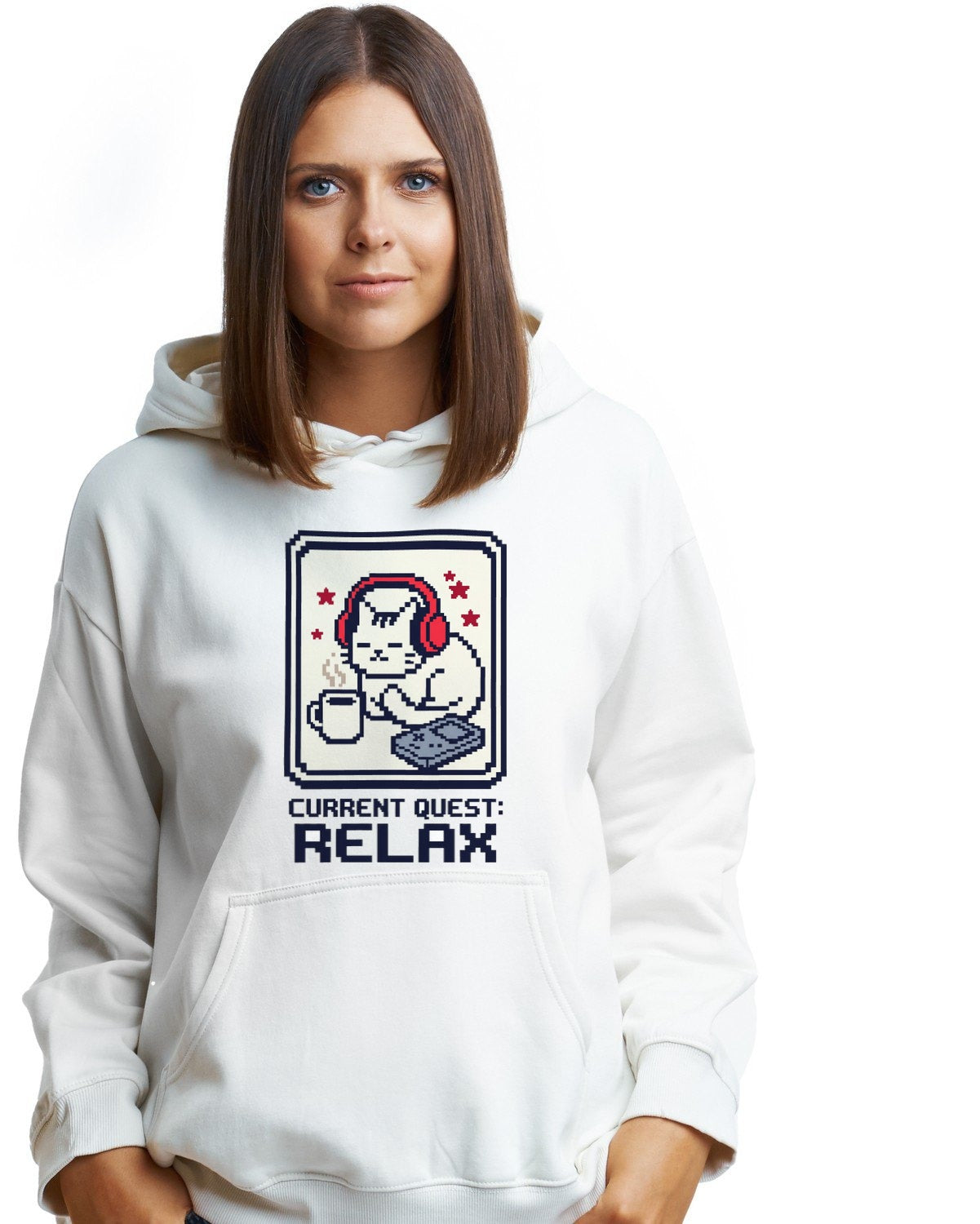 Save Point Sanctuary Pixel Cat Hoodie — lifestyle photo