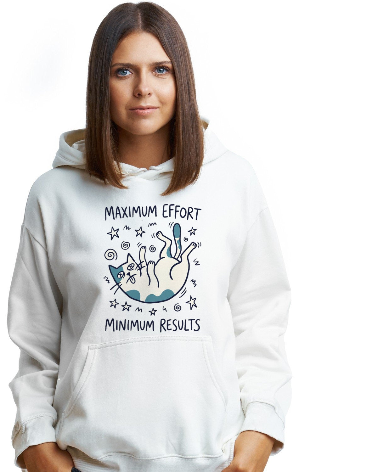 Maximum Effort Minimum Results Wobbly Cat Hoodie — lifestyle photo