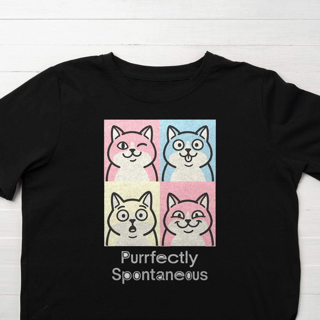 Pastel Pop Art Kitten Grid Kids Tee — lifestyle photo