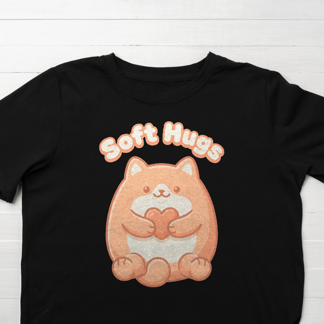 Soft Squeeze Support Plush Cat Kids Tee — lifestyle photo