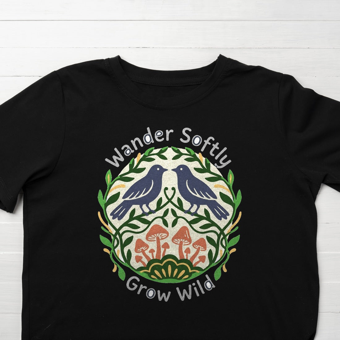 Forest Harmony Folk Art Crest Kids Tee — lifestyle photo