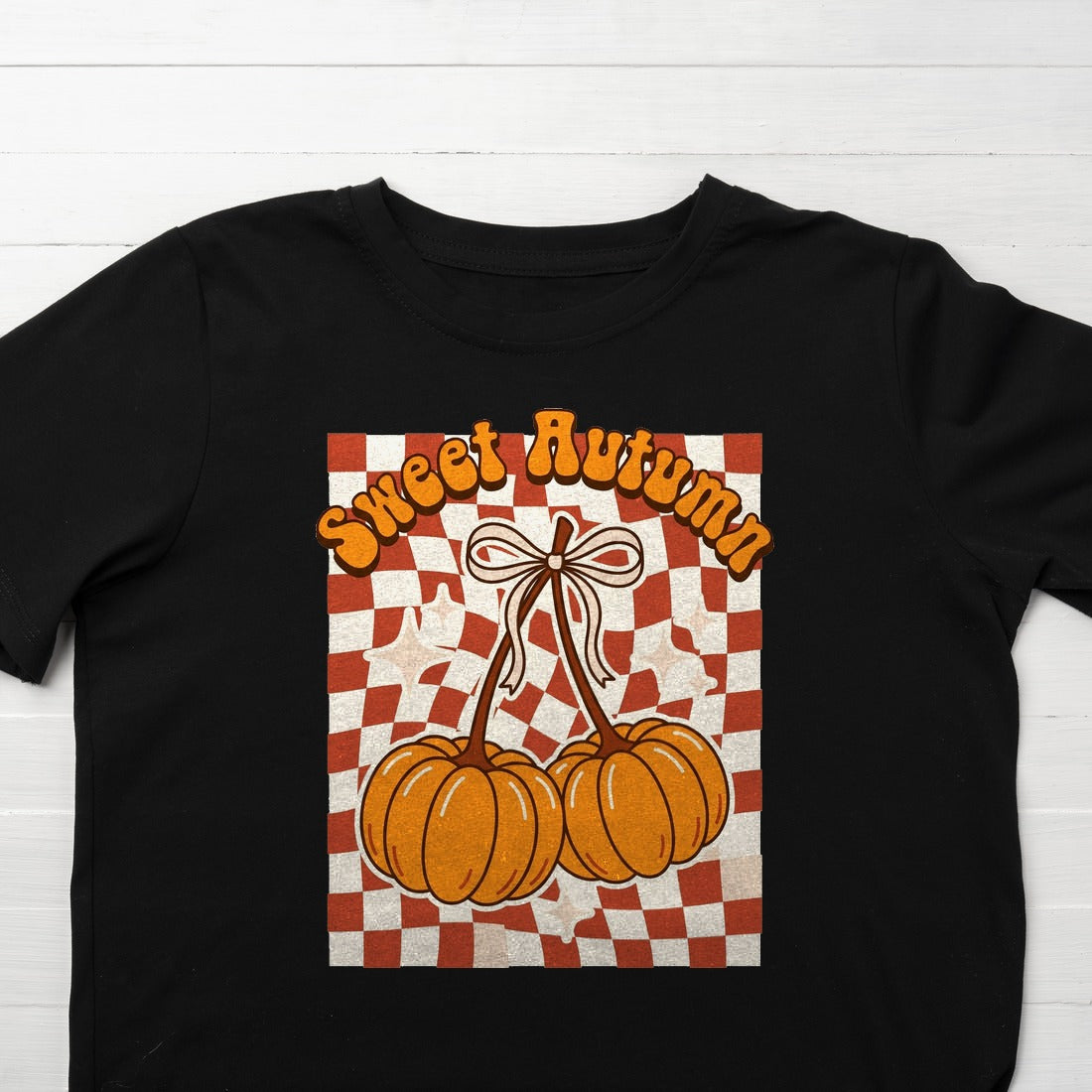 Sweet Autumn Pumpkin Cherry Bow Tee Kids Tee — lifestyle photo