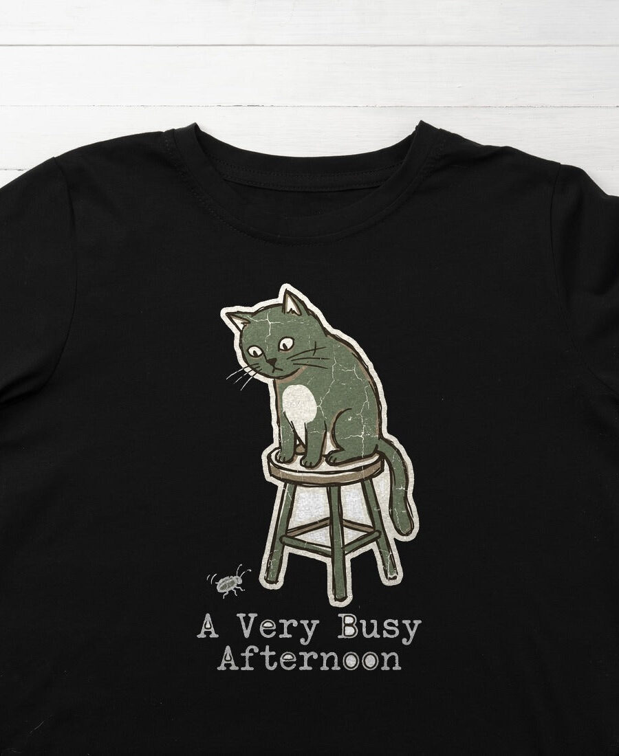 A Very Busy Afternoon Naive Cat Tee Kids Tee — lifestyle photo