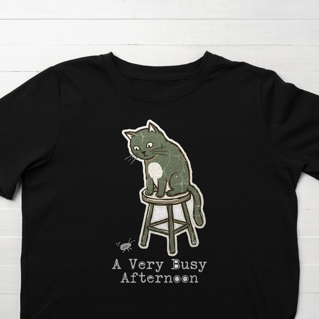 A Very Busy Afternoon Naive Cat Tee Kids Tee — lifestyle photo