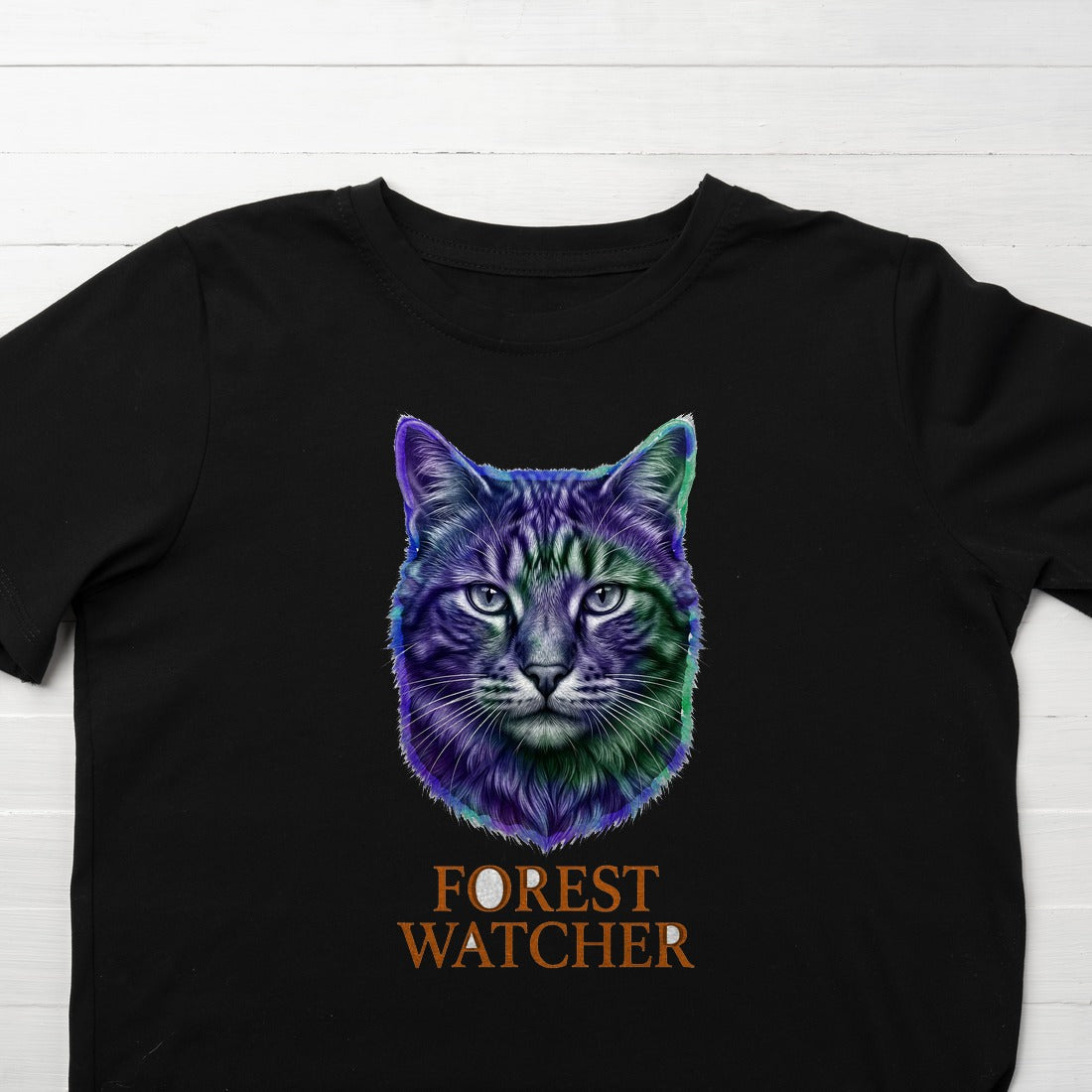 Mystical Mountain Cat Stare Tie-Dye Kids Tee — lifestyle photo