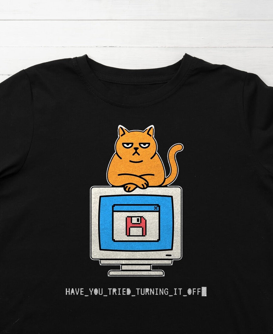 Did You Try Turning It Off Cat Tee Kids Tee — lifestyle photo