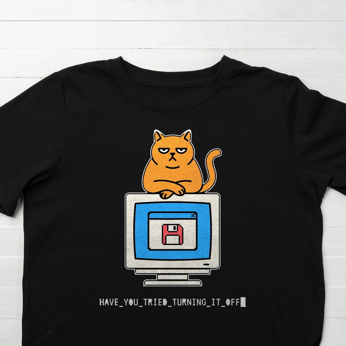 Did You Try Turning It Off Cat Tee Kids Tee — lifestyle photo