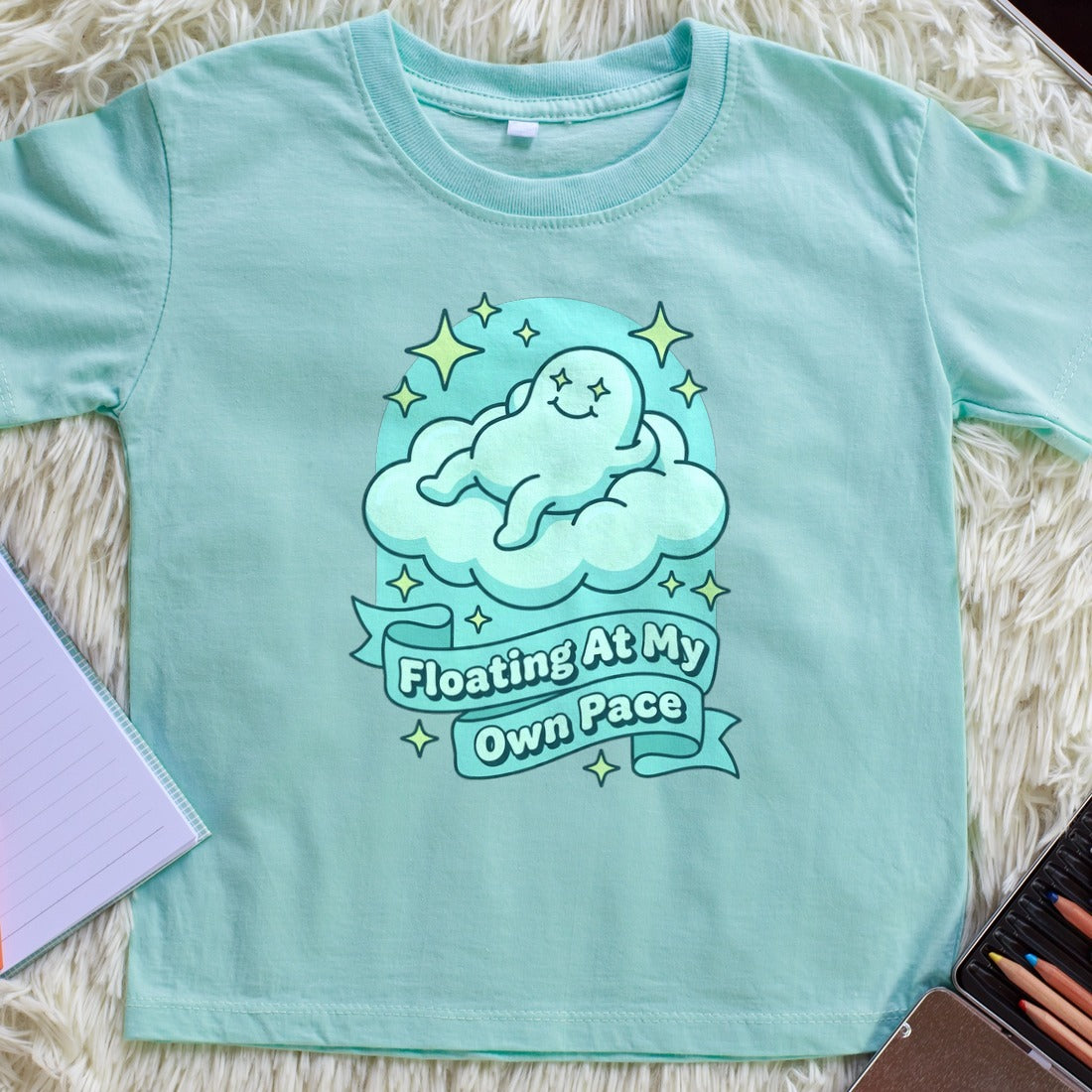Floating At My Own Pace Blob Cloud Kids Tee — lifestyle photo