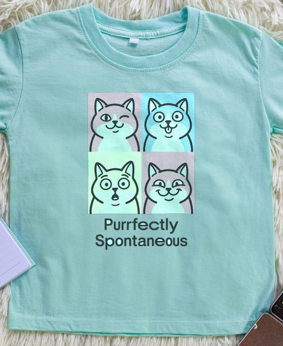 Pastel Pop Art Kitten Grid Kids Tee — lifestyle photo