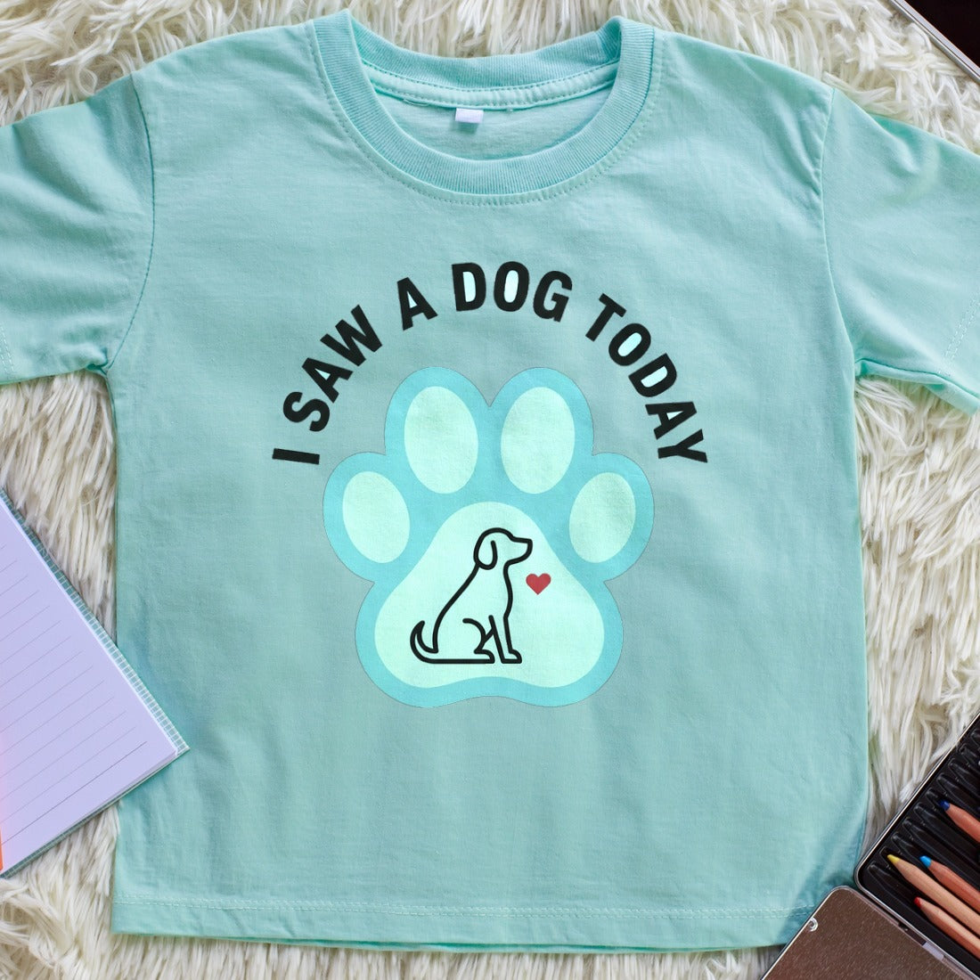 Paw Print Badge Joy Sighting Kids Tee — lifestyle photo