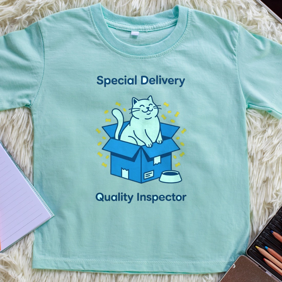Special Delivery Quality Inspector Kids Tee — lifestyle photo