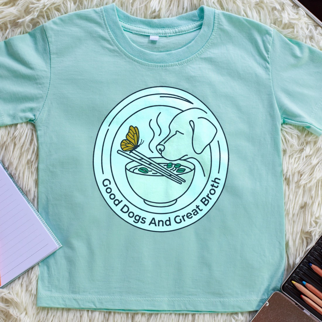 Ramen And Rescues Noodle Bowl Badge Kids Tee — lifestyle photo