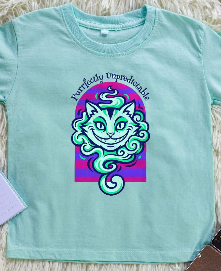 Unpredictable Trickster Striped Cat Tee Kids Tee — lifestyle photo