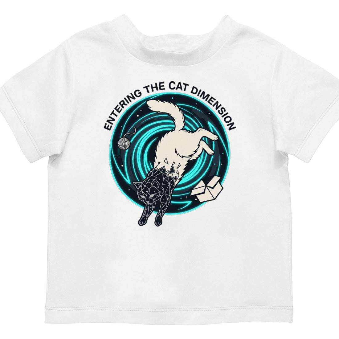 Feline Event Horizon Space Portal Kids Tee — lifestyle photo