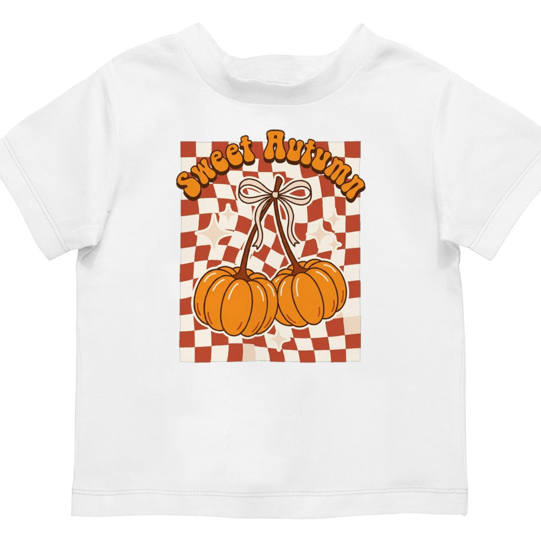 Sweet Autumn Pumpkin Cherry Bow Tee Kids Tee — lifestyle photo