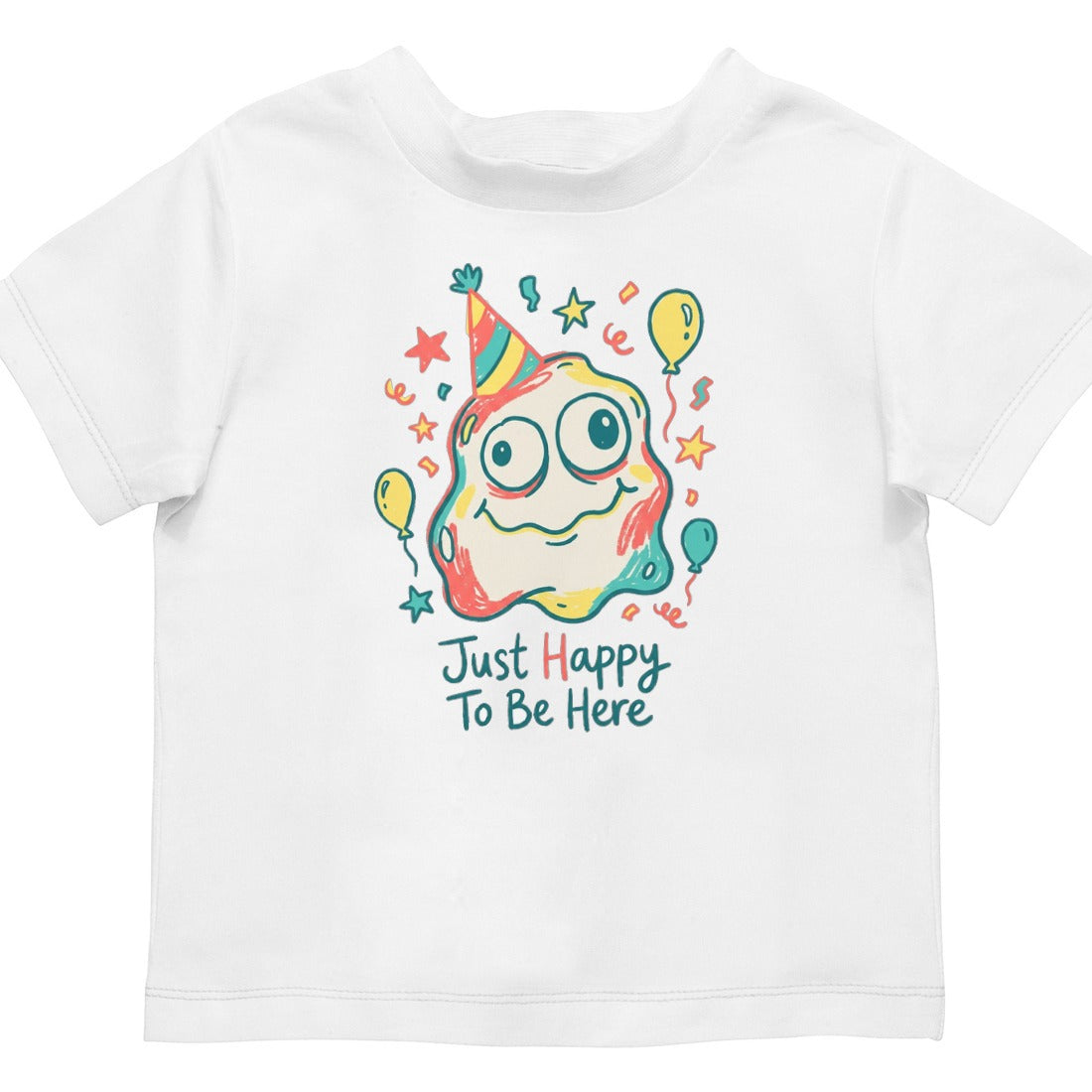 Wobbly Party Blob Just Happy To Be Here Kids Tee — lifestyle photo