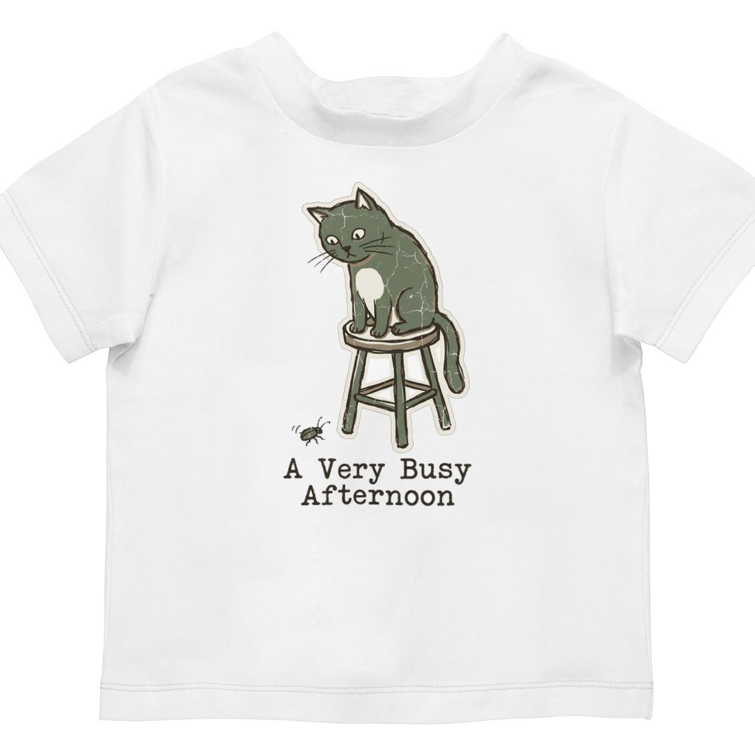 A Very Busy Afternoon Naive Cat Tee Kids Tee — lifestyle photo
