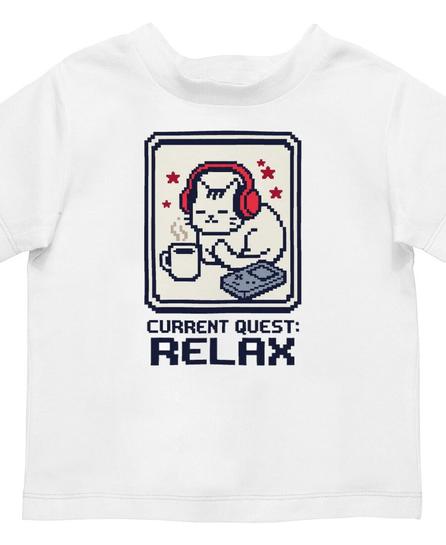 Save Point Sanctuary Pixel Cat Kids Tee — lifestyle photo
