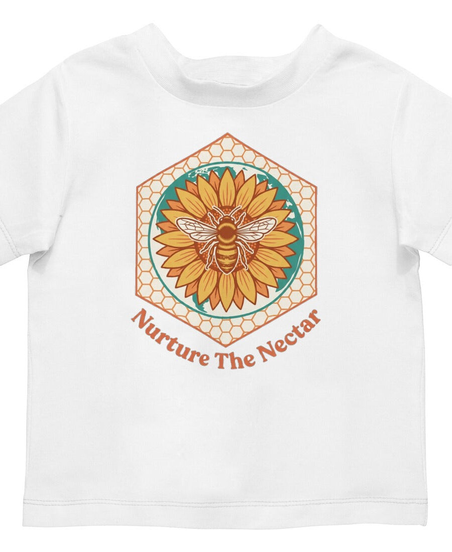 Nurture The Nectar Sunflower Hexagon Kids Tee — lifestyle photo