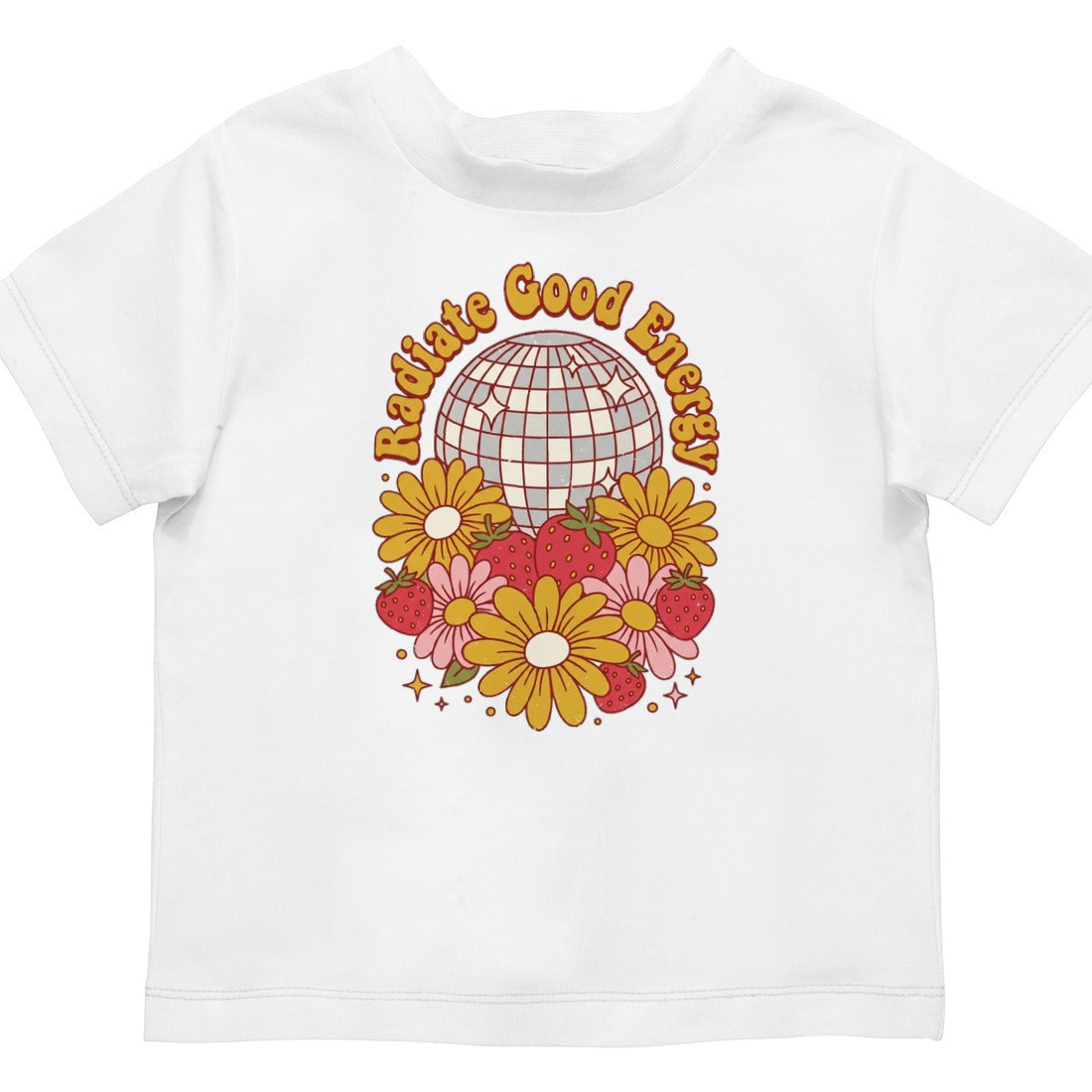 Disco Strawberry Floral Groove Kids Tee — lifestyle photo