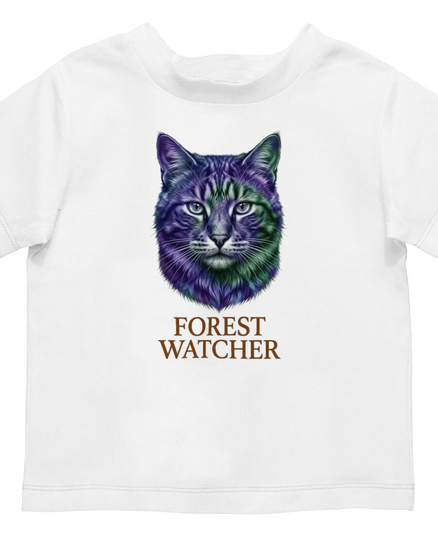 Mystical Mountain Cat Stare Tie-Dye Kids Tee — lifestyle photo