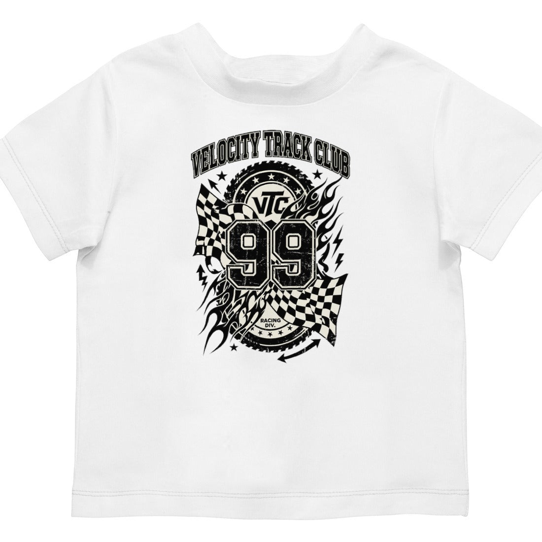 Velocity Track Club Y2K Racing Collage Kids Tee — lifestyle photo