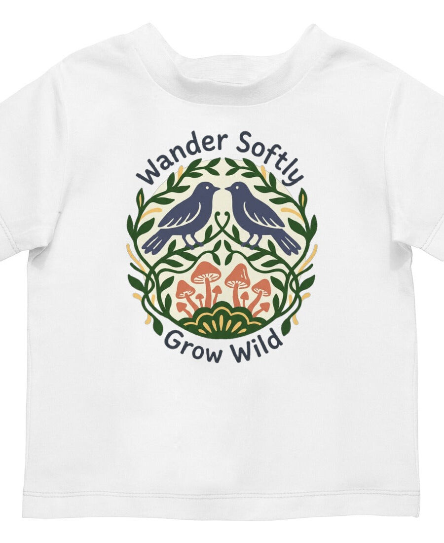 Forest Harmony Folk Art Crest Kids Tee — lifestyle photo