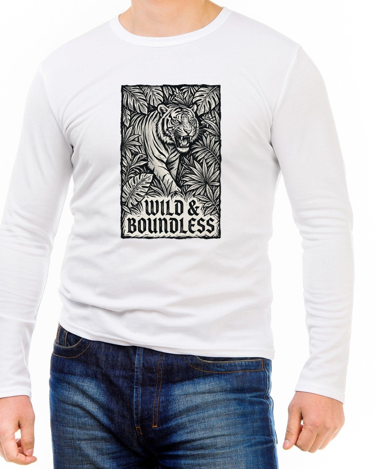Untamed Canopy Linocut Tiger Long Sleeve — lifestyle photo
