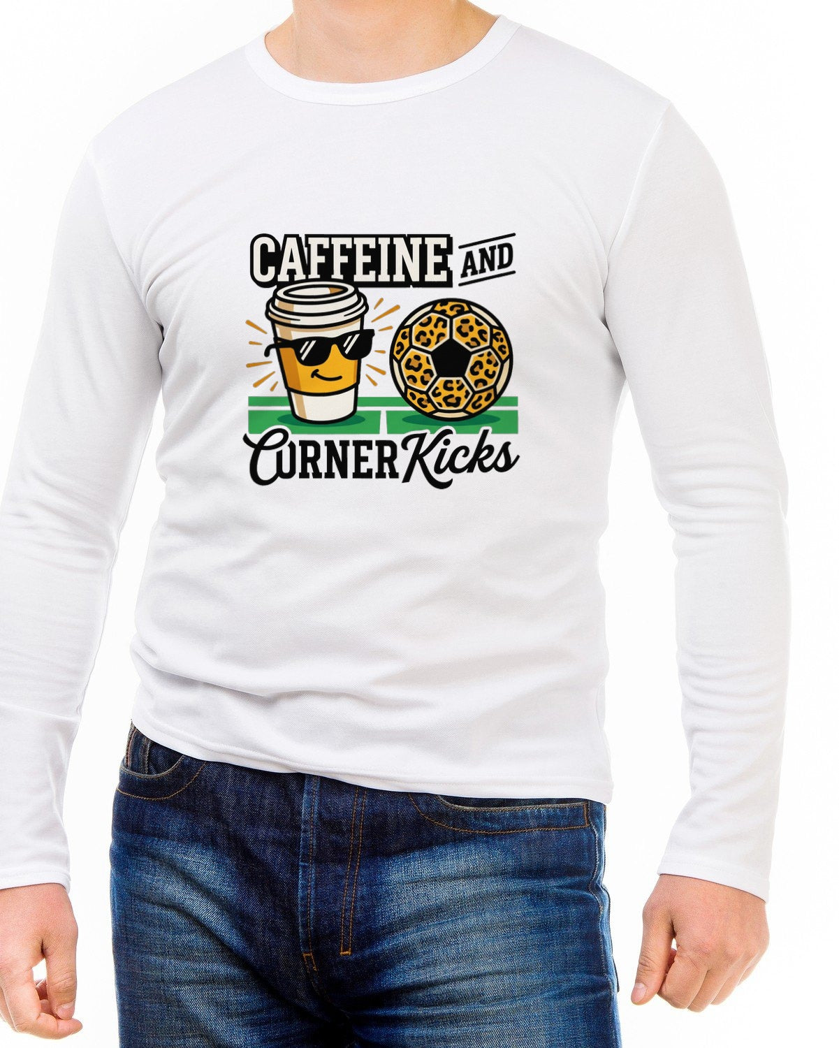 Caffeine And Corner Kicks Soccer Mom Long Sleeve — lifestyle photo