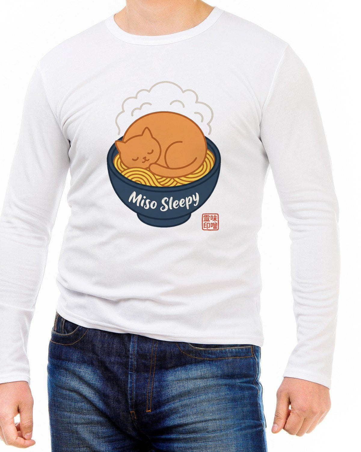 Miso Sleepy Cozy Ramen Cat Long Sleeve — lifestyle photo