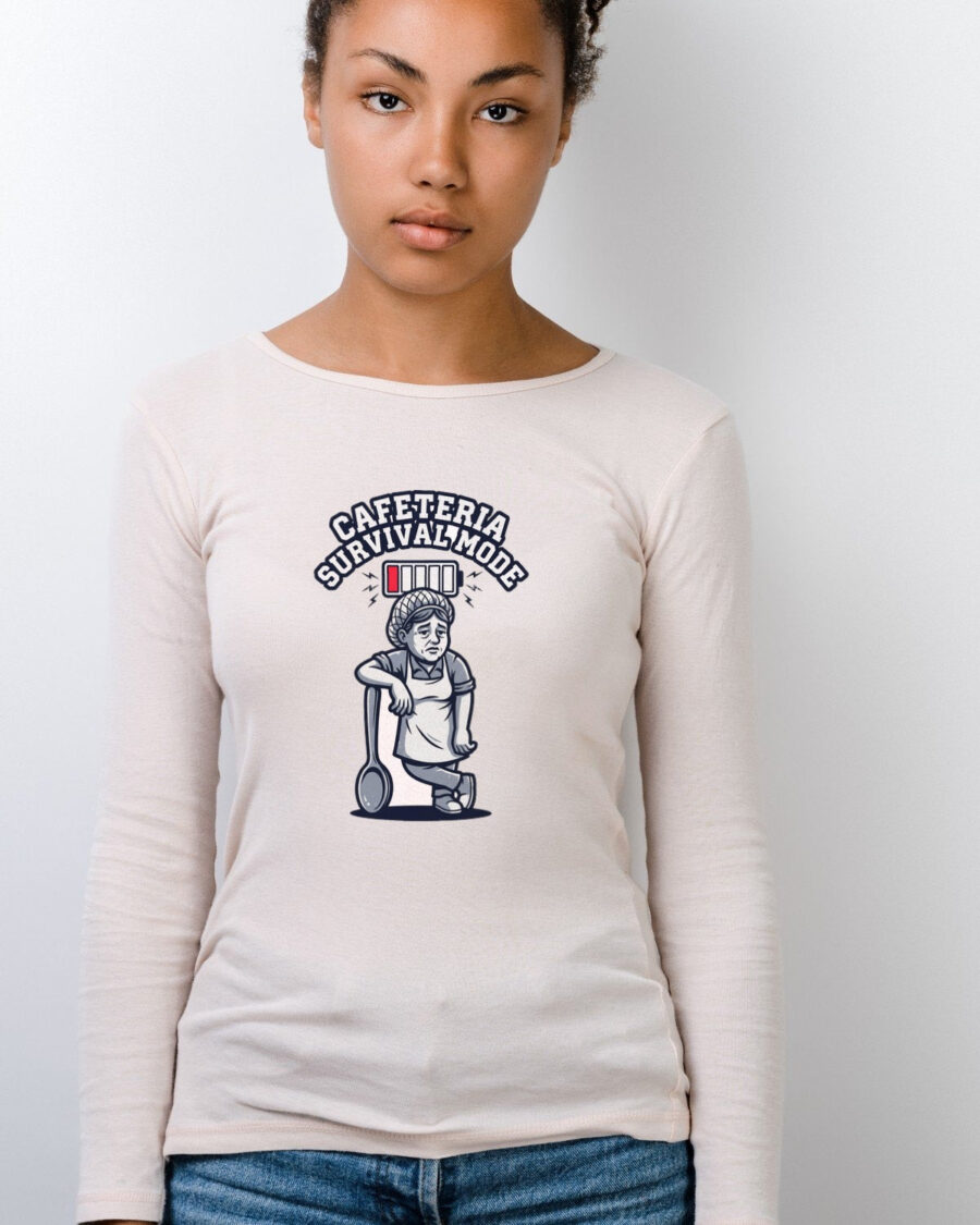 Cafeteria Survival Mode Battery Tee Long Sleeve — lifestyle photo
