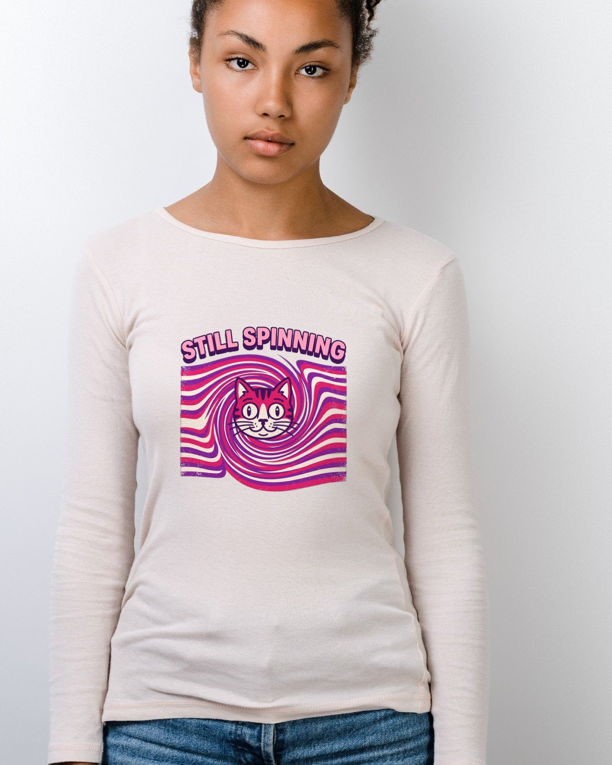 Dizzy Whiskers Spiral Stripe Illusion Long Sleeve — lifestyle photo