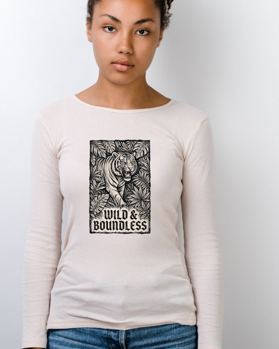 Untamed Canopy Linocut Tiger Long Sleeve — lifestyle photo