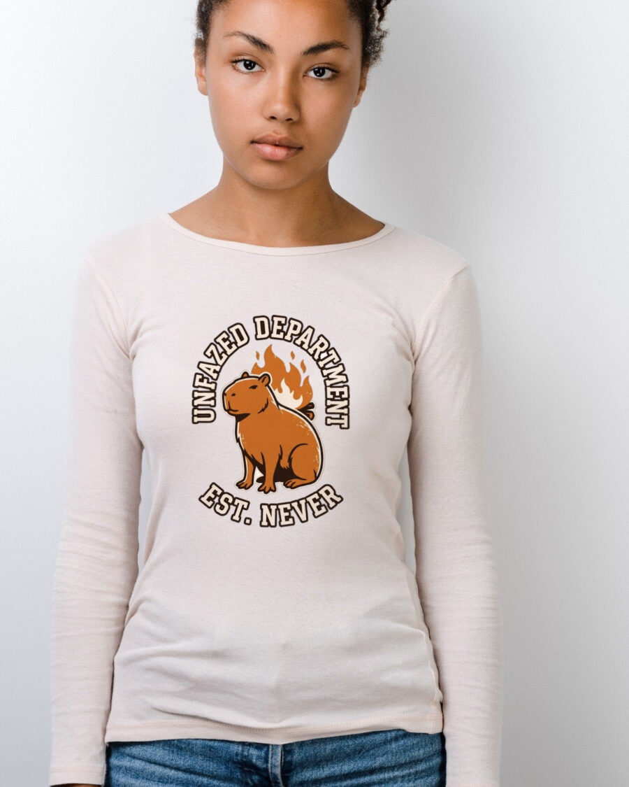 Unfazed Department Capybara Mascot Long Sleeve — lifestyle photo